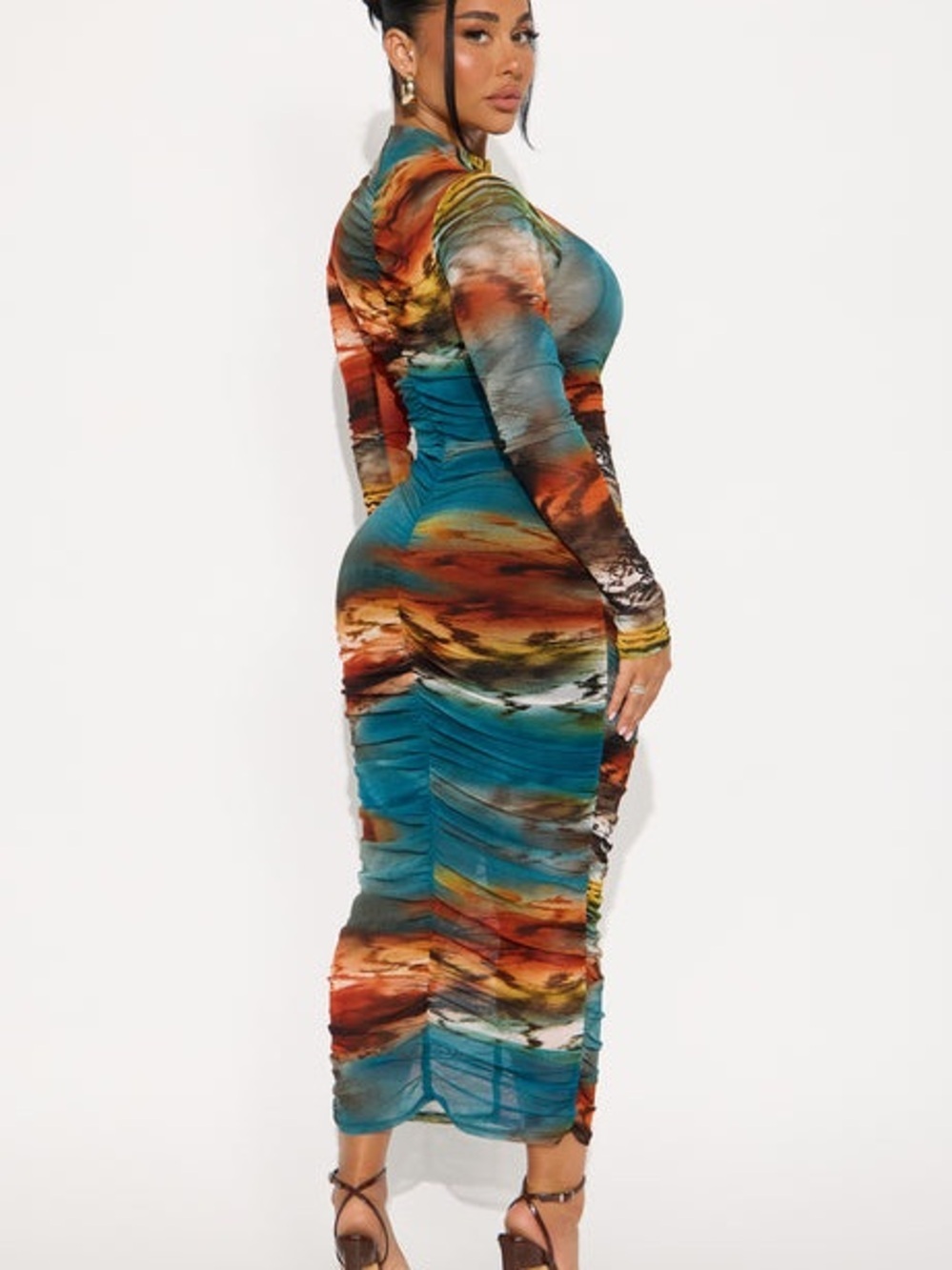 Stunning Ruched Midi Bodycon Dress
